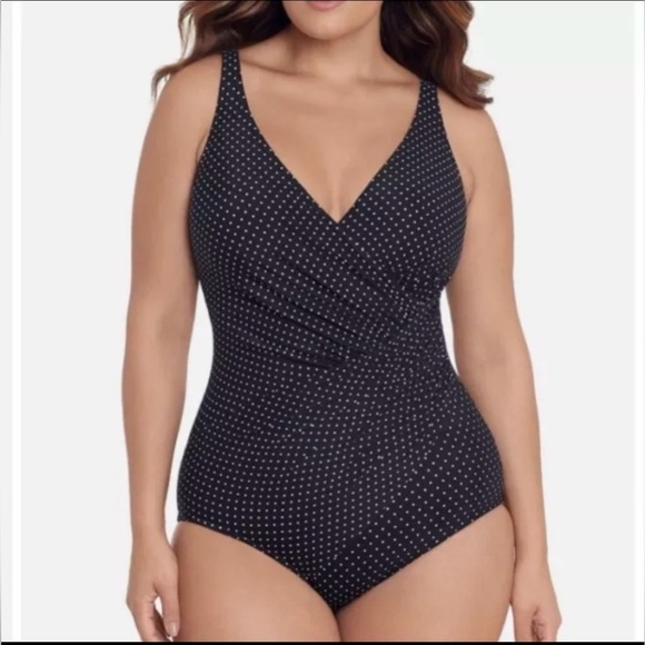 NWOT Miraclesuit Oceanus‎ One Piece Pin Point Shaping Swimsuit Midnight Navy 14 - Picture 1 of 13